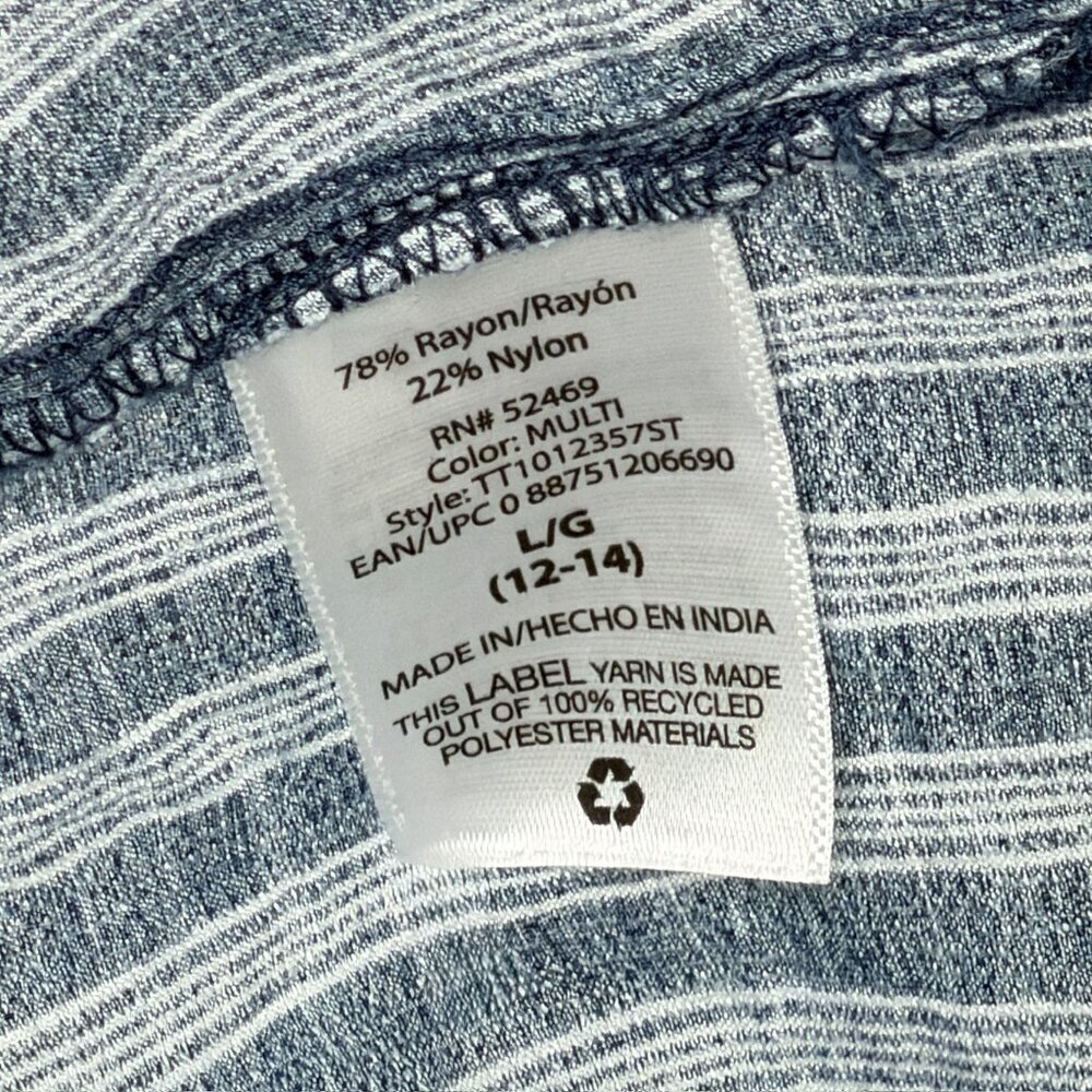 Time and Tru Nvy Blue Vertical Striped Oversized Henley Blouse - Size Large - Picture 6 of 7